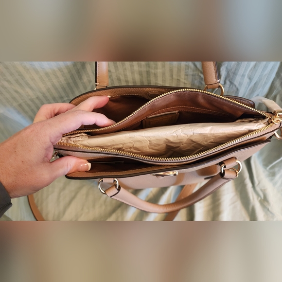 NWT Coach Remi Satchel Taupe Beige Pebble Leather gold hardware. - Picture 10 of 11